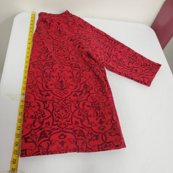 Lands End Womens Whimsigoth Velvet Burnout Top Size 2X Red Bow Keyhole Holiday - Picture 7 of 9